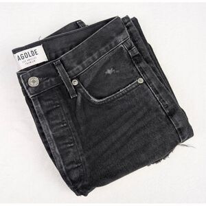 Agolde 90's Mid Rise Loose Fit in Audio Womens 24‎ Black Distressed Denim